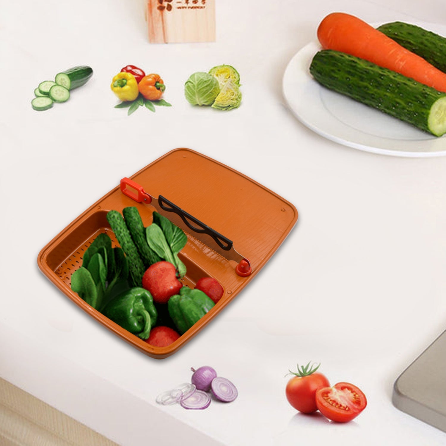 2687 Cut N Wash Box and tray used in all kinds of household kitchen purposes for cutting and washing within of fruits and vegetables. 2687 Cut N Wash Box and tray used in all kinds of household kitchen purposes for cutting and washing within of fruits and vegetables.